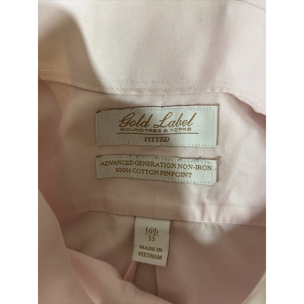 Roundtree & Yorke Gold Label Mens 16.5 Pink Long Sleeve Dress Shirt - Picture 7 of 16